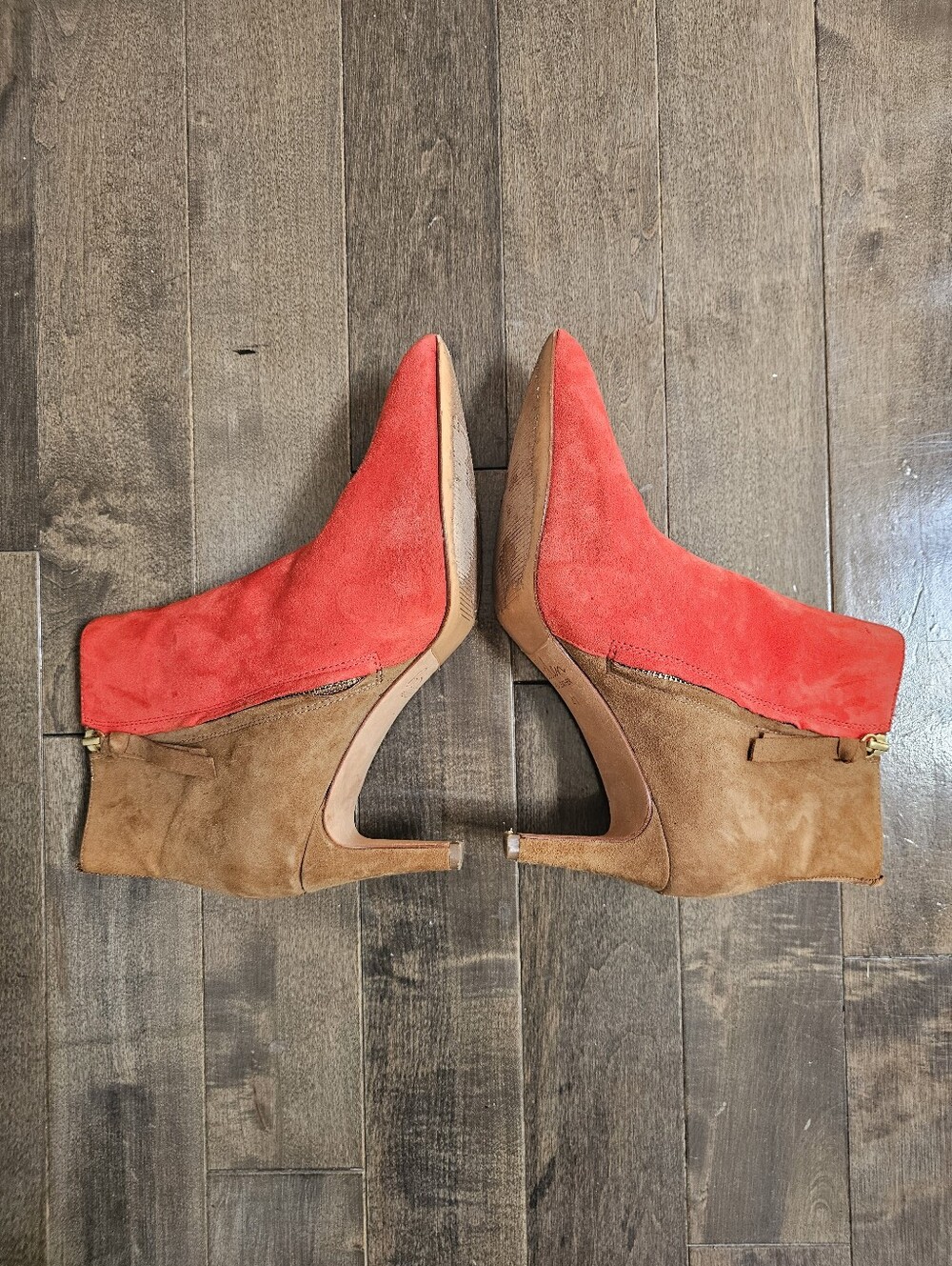 Boden Bracknell Colorblock Suede Ankle Boots Red Oak Size 41 US 10